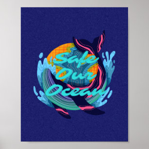 Poster Blue Minimalistisch schützt unseren Ozean