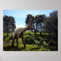 Poster ~ Brachiosaurus Angriff durch Velociraptore