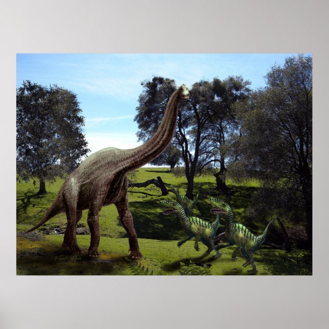 Poster ~ Brachiosaurus Angriff durch Velociraptore (Vorne)