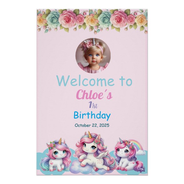 Póster brillante Unicorn Birthday  Poster (Vorderseite)