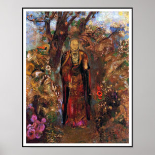Poster: Buddha Walking zwischen den Blume Poster