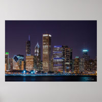 Poster - Chicago Skyline Illinois mit Night Sky