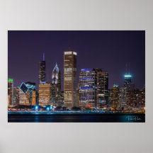 Poster - Chicago Skyline Illinois mit Night Sky