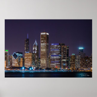 Poster - Chicago Skyline Illinois mit Night Sky