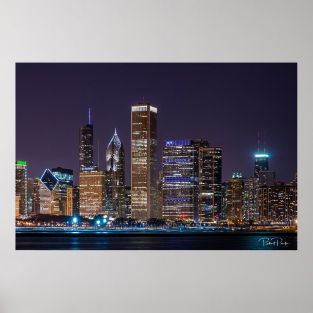 Poster - Chicago Skyline Illinois mit Night Sky (Vorne)