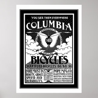 Poster Columbia Bicycles 1886 Werbung