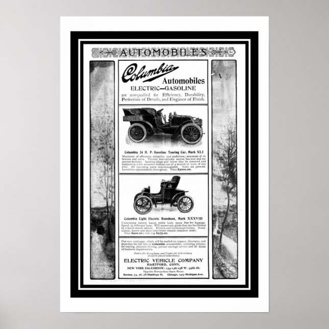 Poster Columbia Car 1903 Werbung (Vorne)