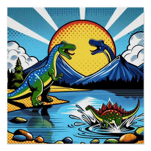 Poster con paisaje de dinosaurios (Vorderseite)