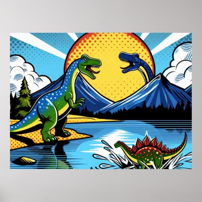 Poster con paisaje de dinosaurios (Vorne)