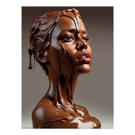 Poster de escultura humana de chocolate derretido.