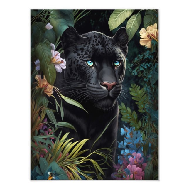 Poster de pantera negra en la selva con flores (Vorne)