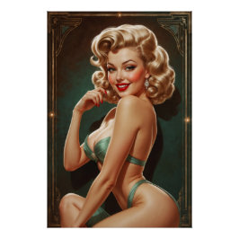 Poster der blonden Pin-up Art Deco