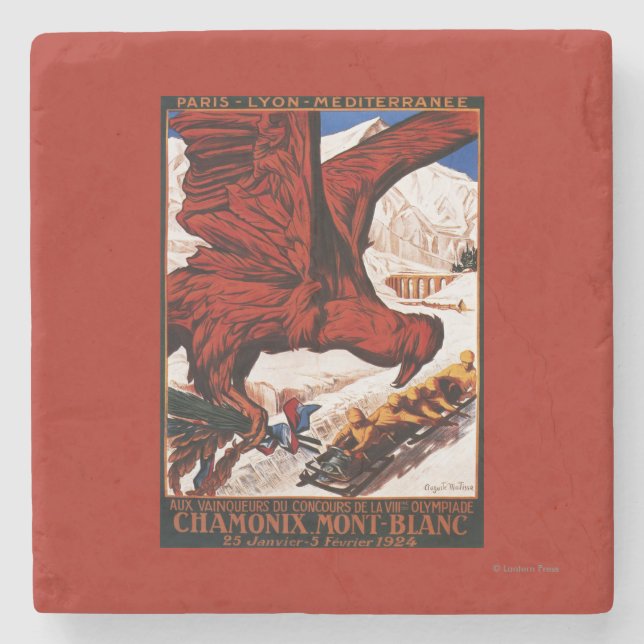 Poster der Olympischen Winterspiele 1924 Steinuntersetzer (Vorderseite)