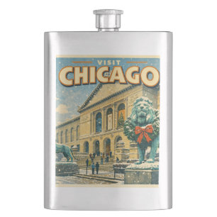 Poster des Art Institute of Chicago im Winter Flachmann