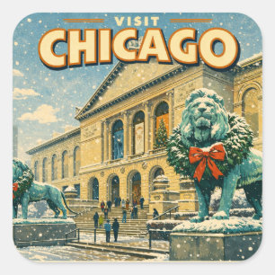 Poster des Art Institute of Chicago im Winter Quadratischer Aufkleber