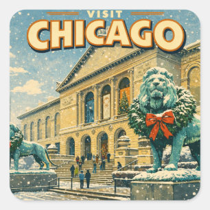 Poster des Art Institute of Chicago im Winter Quadratischer Aufkleber