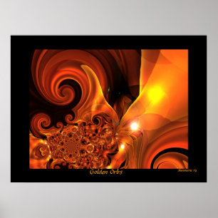Poster Digitale Abstrakte Kunst Goldene Orbs