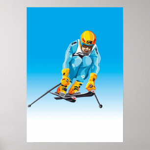 Poster Downhill Skier Jumping Winter Sport