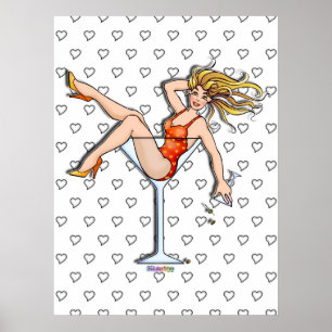 Poster, Drucke - Mädchen in einem Martini-Glas, Ol