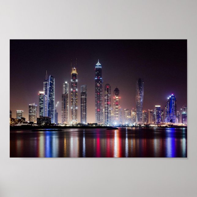 Poster - Dubai Skyline bei Nacht (Vorne)