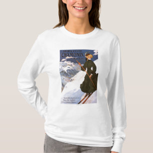 Poster einer Frau beim Skifahren in Grün T-Shirt