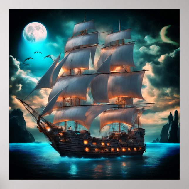 Poster eines alten Schoner-Segelschiffs (Vorne)