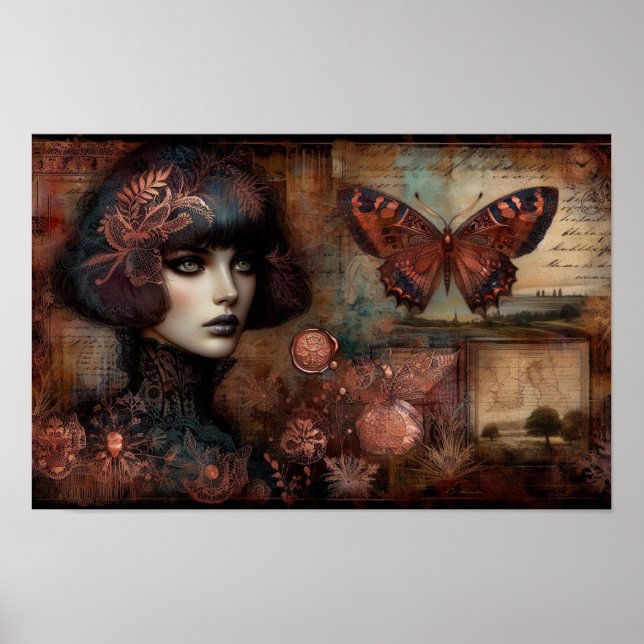 Poster Ephemera Viktorianisch Lady Gothic Butterfl (Vorne)