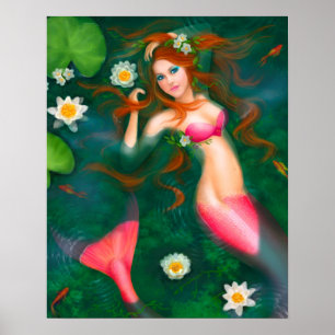Poster-Fantasy-Meerjungfrau im Wasser, im See Poster