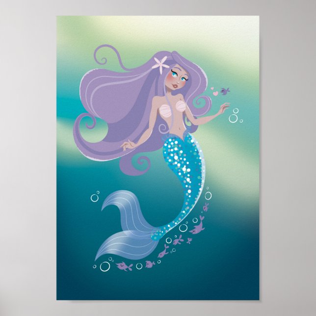 Poster Fashion Illustration Sea Mermaid Fairy Schw (Vorne)