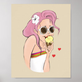 Poster Fashion Illustration Summer Girl Ice Creme