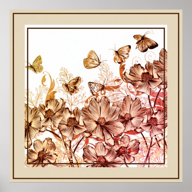 Poster-Floral und Schmetterlinge Poster (Vorne)