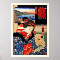 Poster: Frau mit Katze - japanische Kunst - Kuniyo