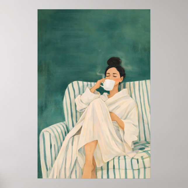 Poster Frau trinkt Kaffee, gemütlicher Morgen (Vorne)