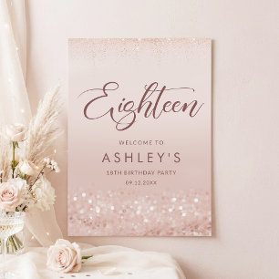 Poster für 18. Geburtstagsfeier in Roségold-Glitte