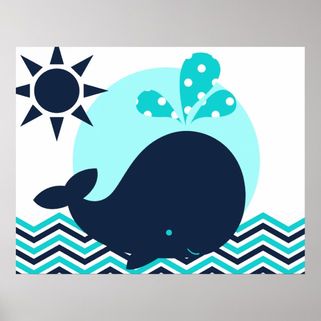 Poster für Blaue und Navy-Whale-Kinderzimmer (Vorne)