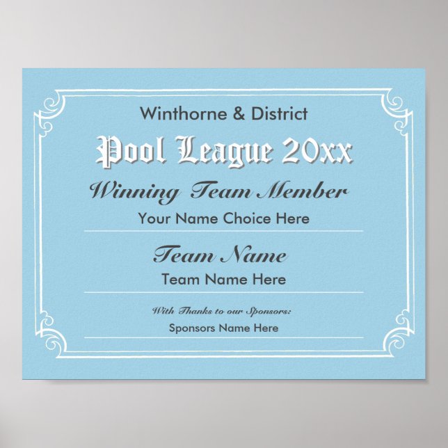 Poster für das Poolzertifikat (Vorne)