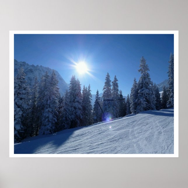 Poster für die Skipiste am frühen Morgen (Vorne)