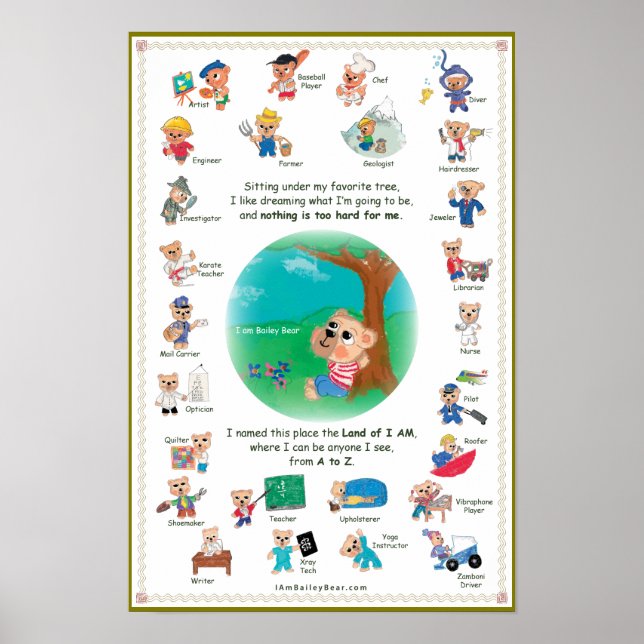 Poster für Kinder - Bailey Bear im Land I AM (Vorne)