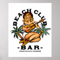 Poster für Strandbar. Retro-Sailor-Jerry-Gitarre-P