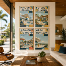 Poster Future Living im Mid-Century-Modern-Stil