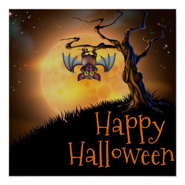 Poster/Happy Halloween Niedliches Bat Poster (Vorderseite)