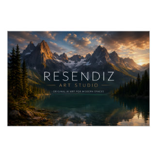 Póster Horizontal de Paisaje Montañoso al Atardece Poster
