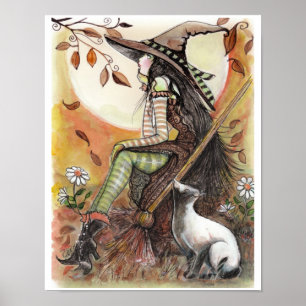 POSTER "hübsche Hexe und schwarze Katze"