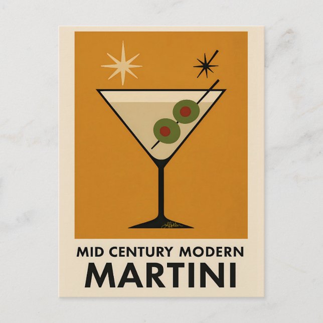 Poster im Stil des Mid Century Modern Martini Postkarte (Vorderseite)