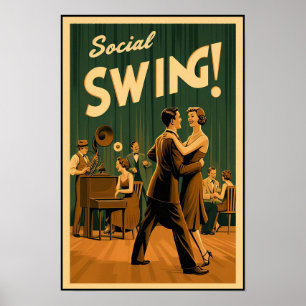Poster im Vintage-Stil für sozialen Swing-Tanz aus