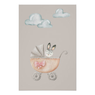 Poster im Vintage-Stil mit Häschen und Wolken