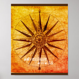 Poster im Vintage-Stil mit Zitat Kompass Karte