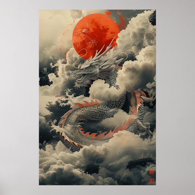 Poster Japanese Dragon Ukiyo-e – Mythical Power Po (Vorne)