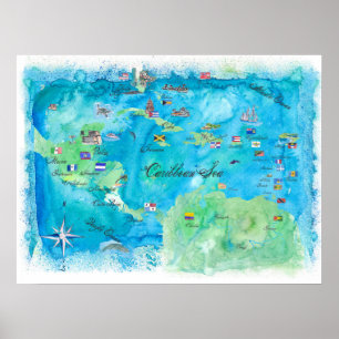 Poster Karte für Karibische Kreuzfahrten