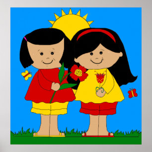 Poster Kid's Two Best Friends Girls Blue